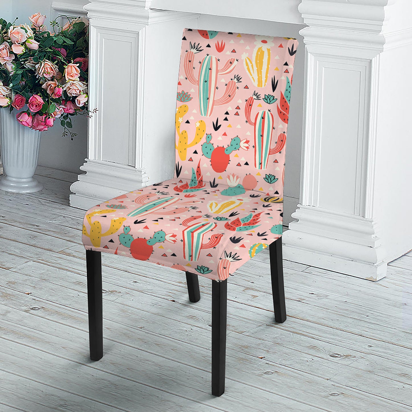 Pastel Cactus And Succulent Print Dining Chair Slipcover