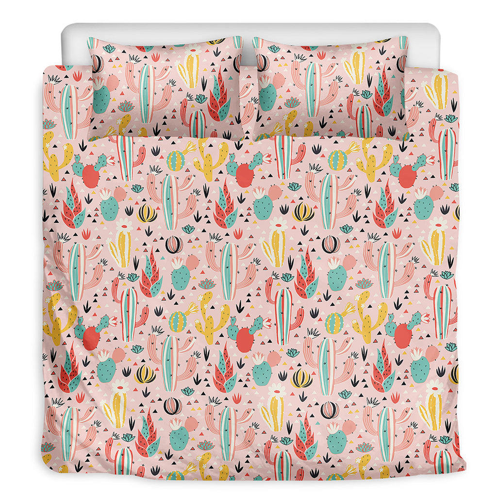 Pastel Cactus And Succulent Print Duvet Cover Bedding Set