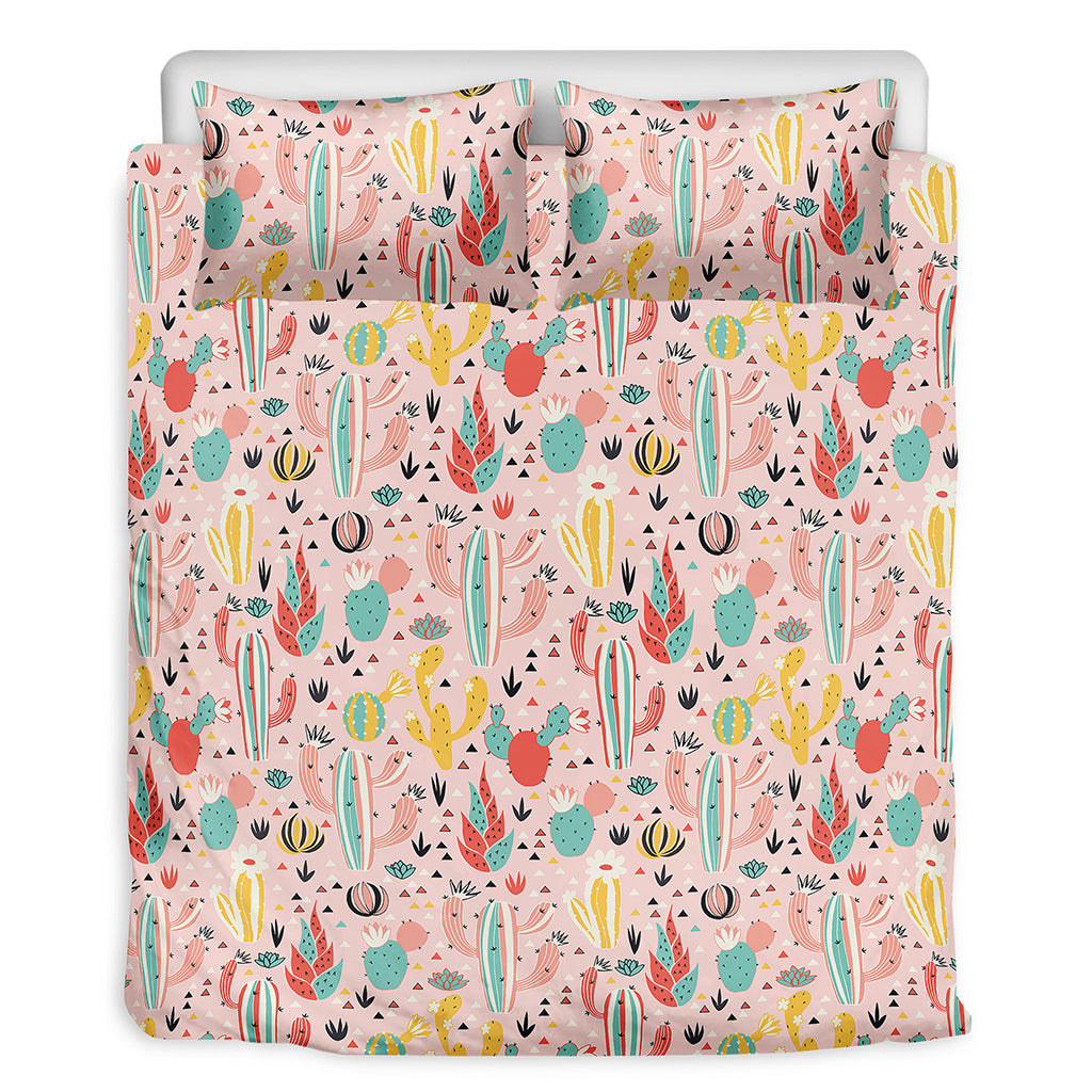 Pastel Cactus And Succulent Print Duvet Cover Bedding Set