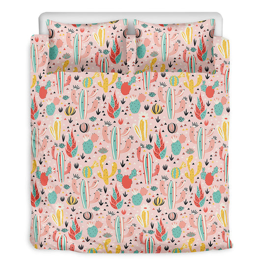 Pastel Cactus And Succulent Print Duvet Cover Bedding Set