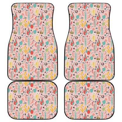 Pastel Cactus And Succulent Print Front and Back Car Floor Mats