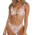 Pastel Cactus And Succulent Print Front Bow Tie Bikini