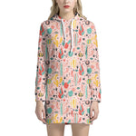 Pastel Cactus And Succulent Print Hoodie Dress