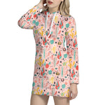 Pastel Cactus And Succulent Print Hoodie Dress
