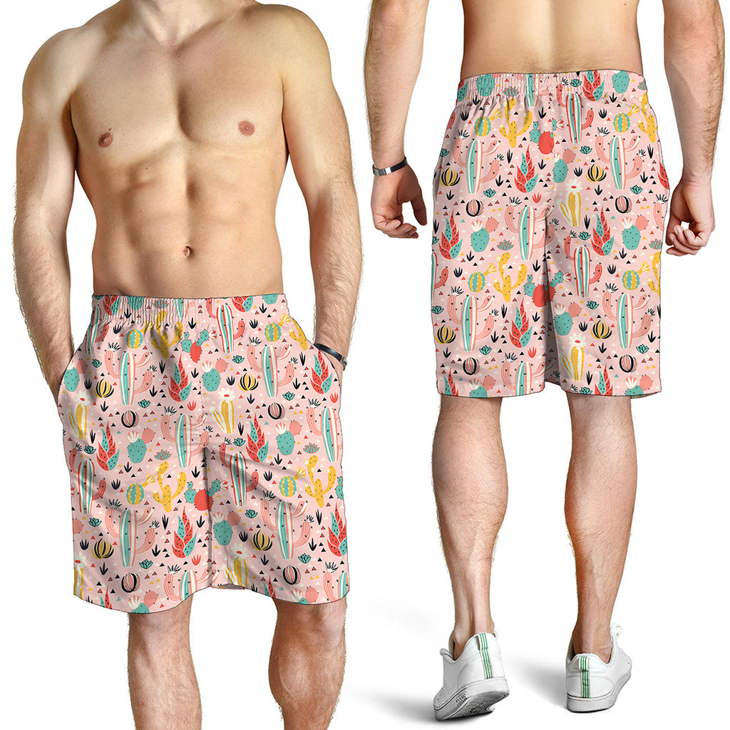 Pastel Cactus And Succulent Print Men's Shorts