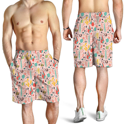 Pastel Cactus And Succulent Print Men's Shorts