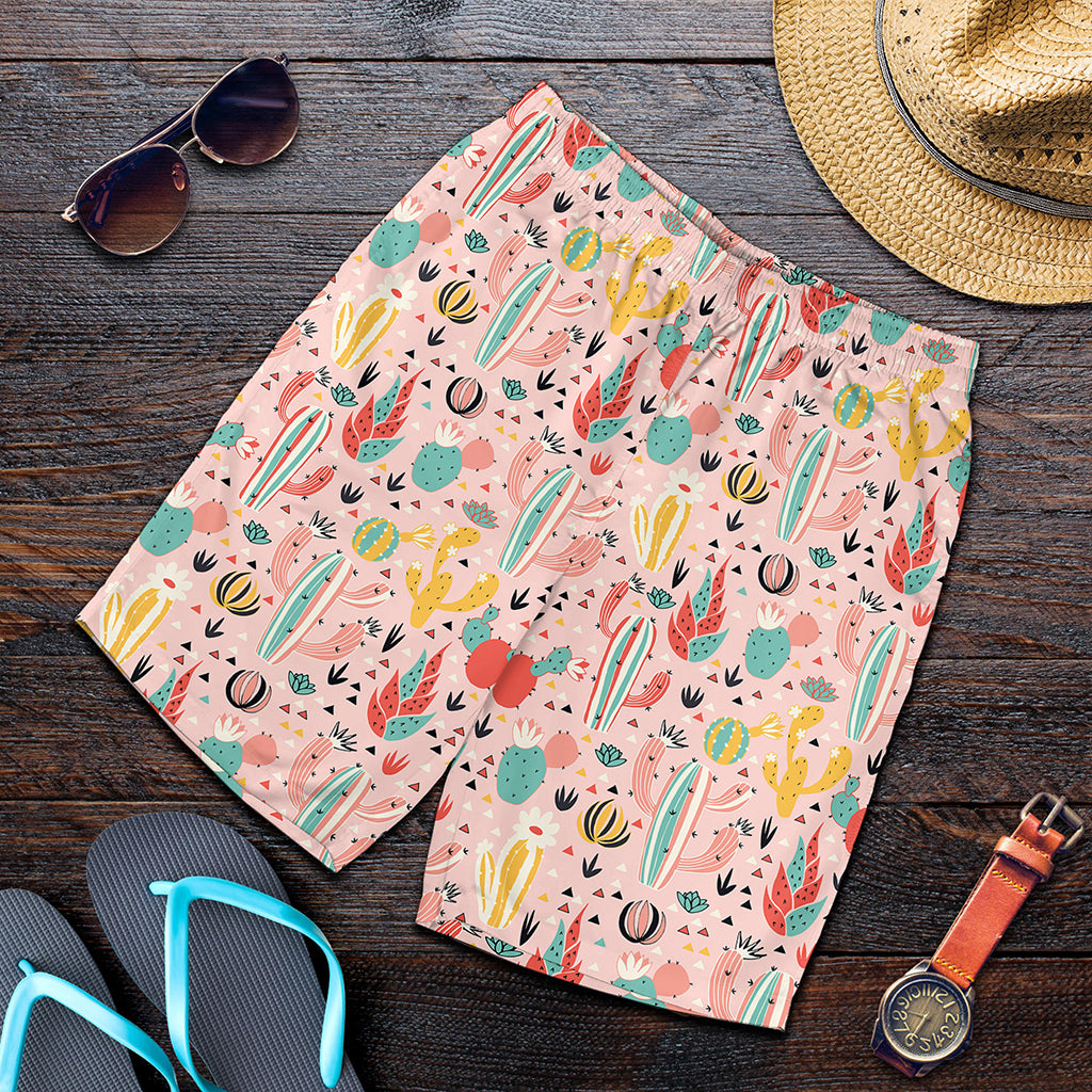 Pastel Cactus And Succulent Print Men's Shorts