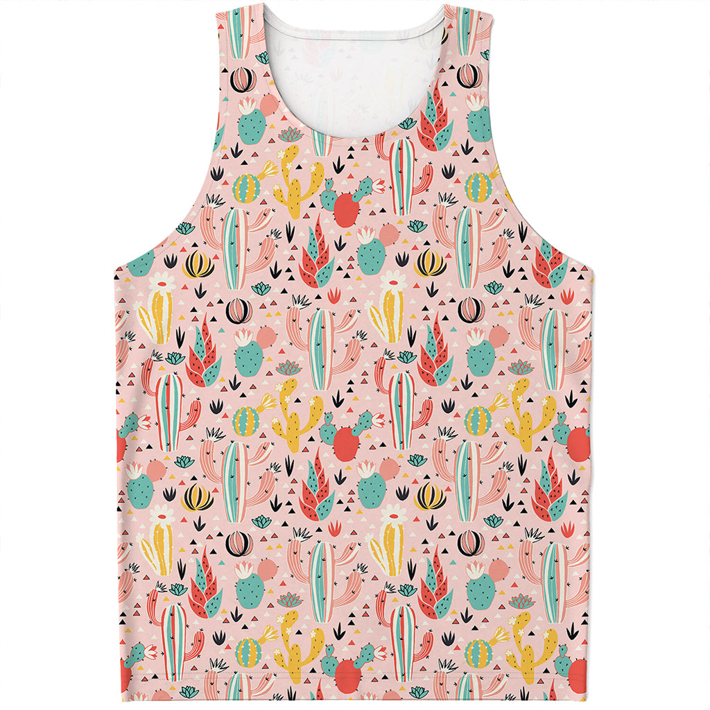 Pastel Cactus And Succulent Print Men's Tank Top