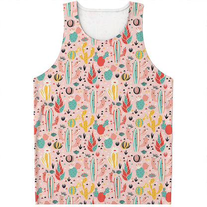 Pastel Cactus And Succulent Print Men's Tank Top