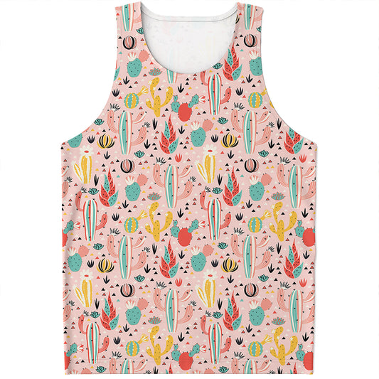 Pastel Cactus And Succulent Print Men's Tank Top