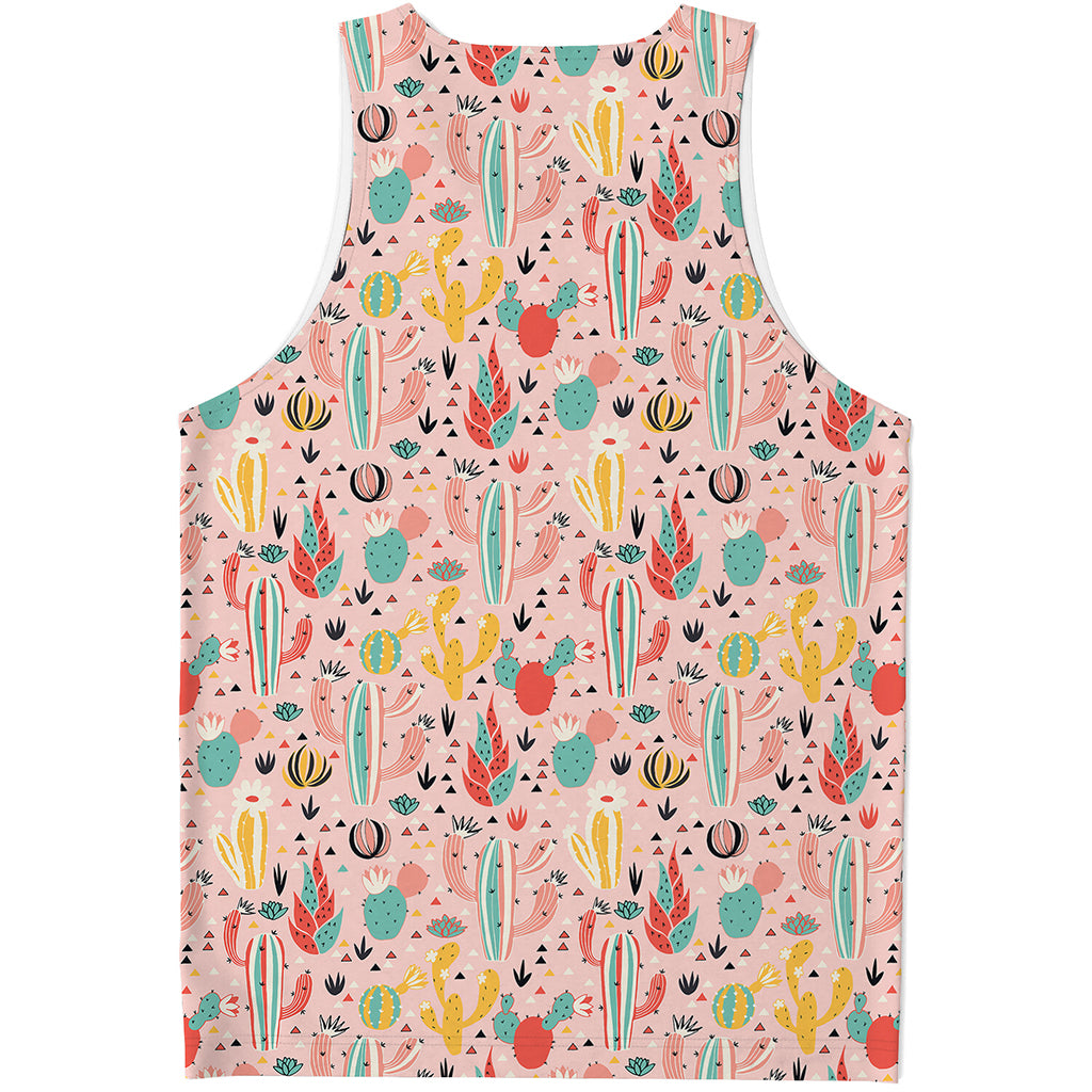 Pastel Cactus And Succulent Print Men's Tank Top
