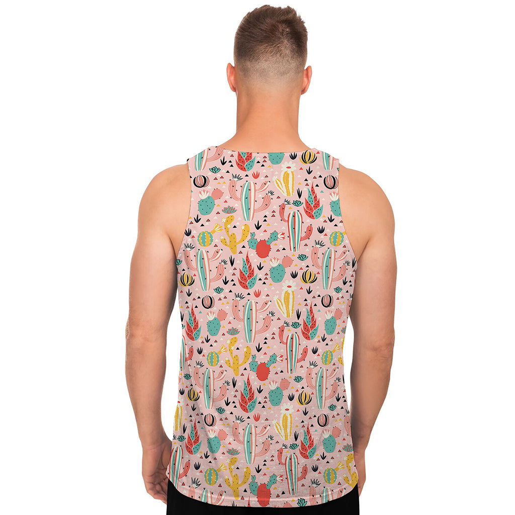 Pastel Cactus And Succulent Print Men's Tank Top