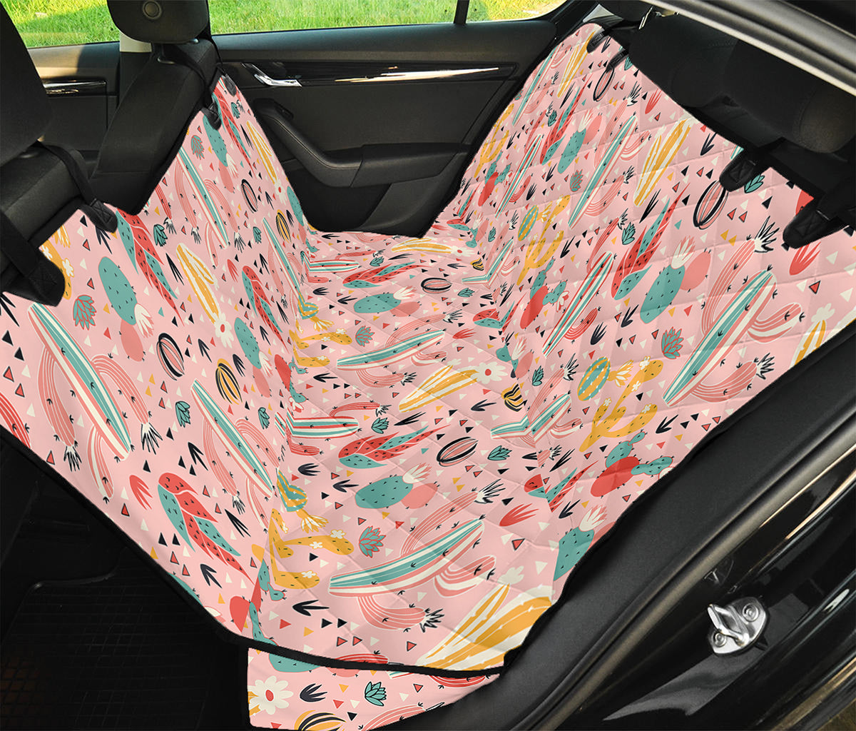 Pastel Cactus And Succulent Print Pet Car Back Seat Cover