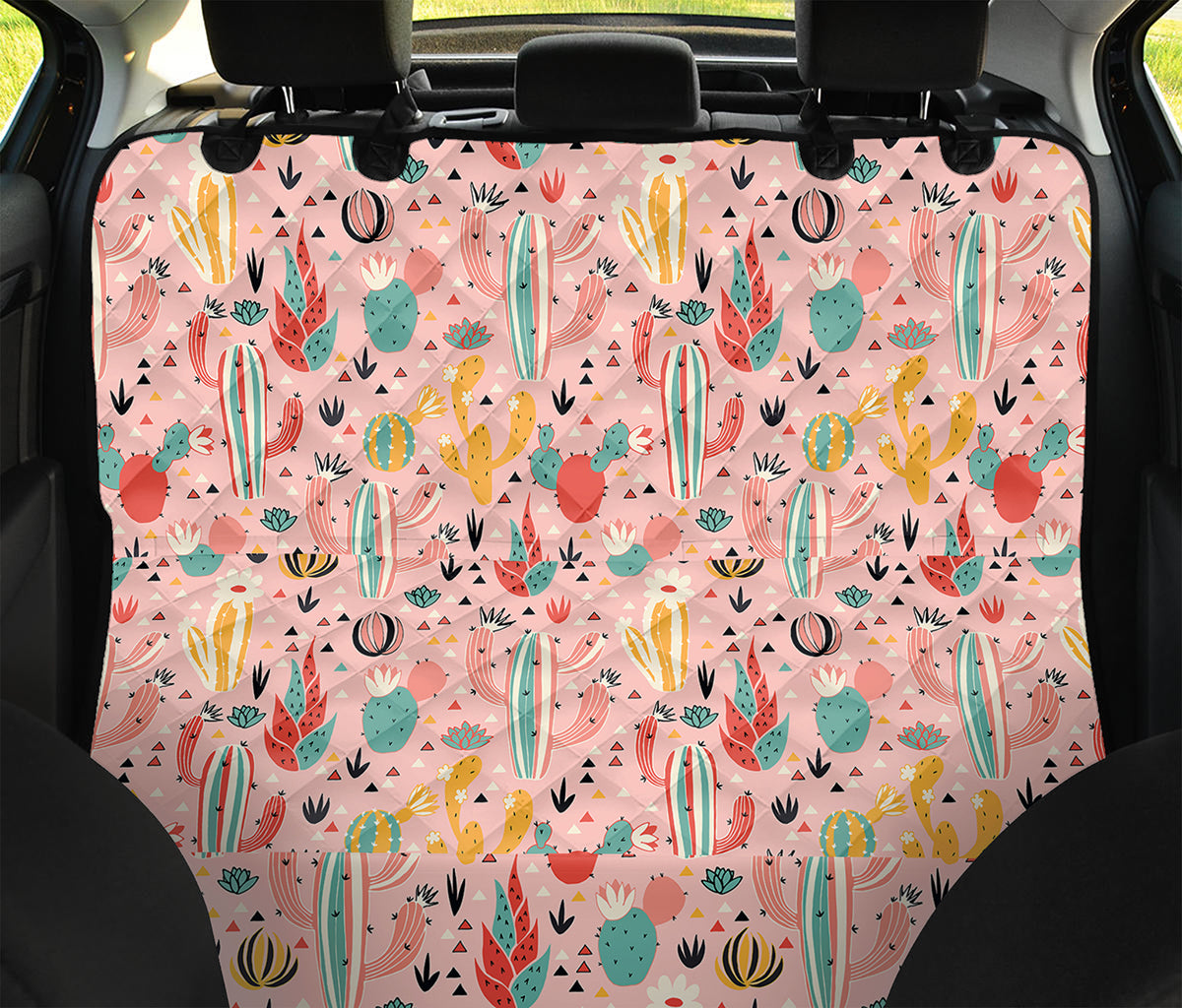 Pastel Cactus And Succulent Print Pet Car Back Seat Cover