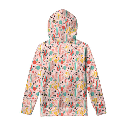 Pastel Cactus And Succulent Print Pullover Hoodie