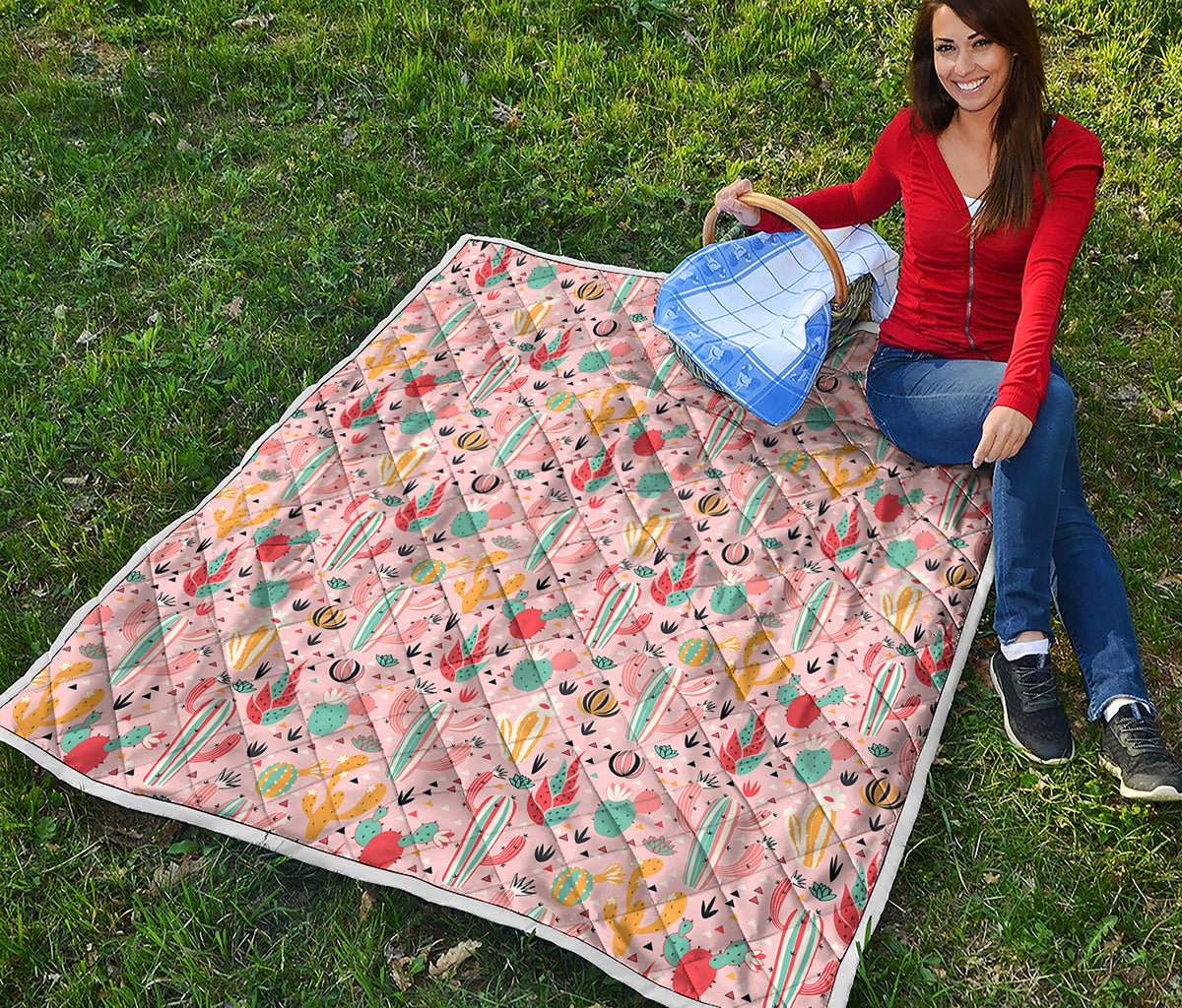 Pastel Cactus And Succulent Print Quilt