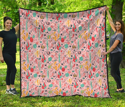 Pastel Cactus And Succulent Print Quilt
