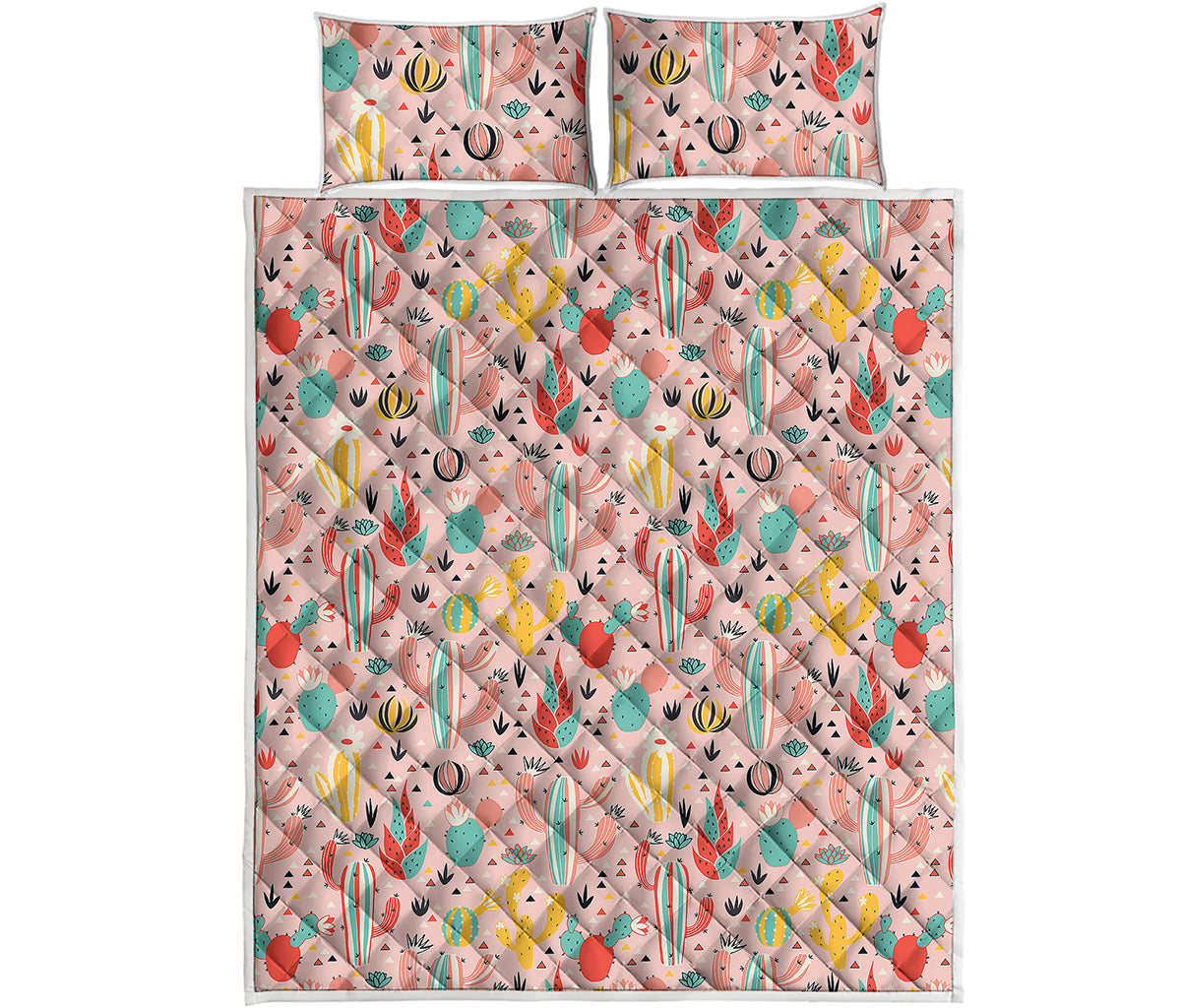 Pastel Cactus And Succulent Print Quilt Bed Set
