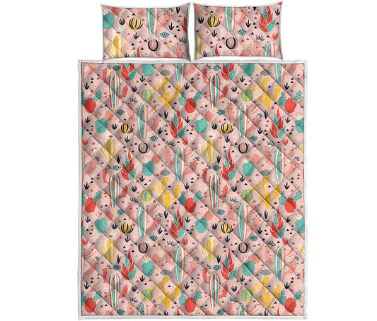 Pastel Cactus And Succulent Print Quilt Bed Set