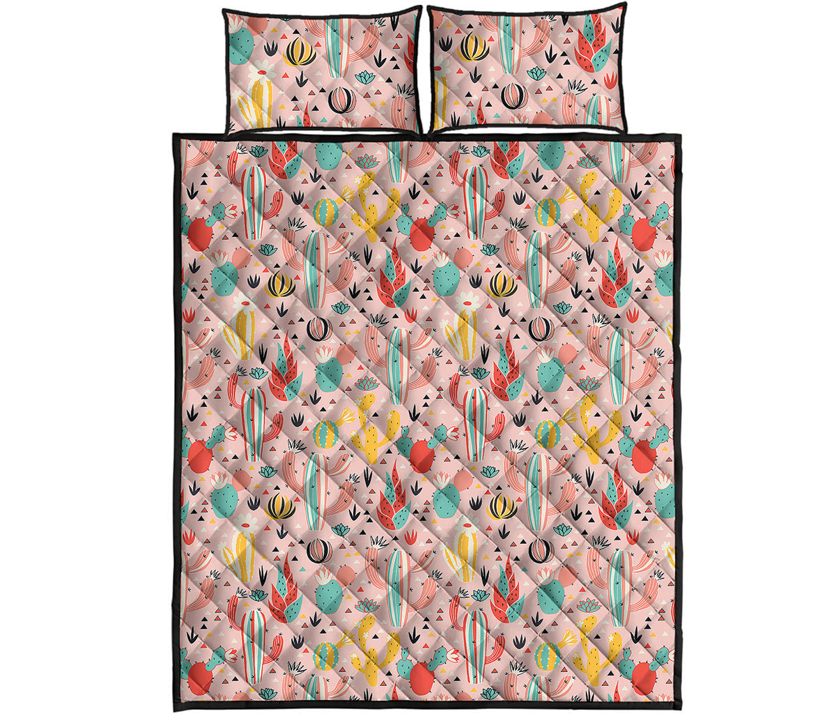 Pastel Cactus And Succulent Print Quilt Bed Set