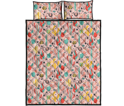 Pastel Cactus And Succulent Print Quilt Bed Set