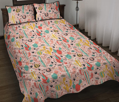 Pastel Cactus And Succulent Print Quilt Bed Set