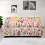Pastel Cactus And Succulent Print Sofa Cover