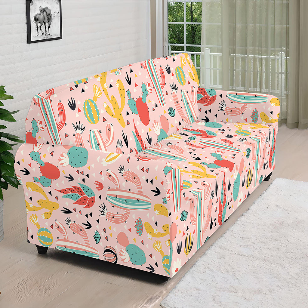 Pastel Cactus And Succulent Print Sofa Cover