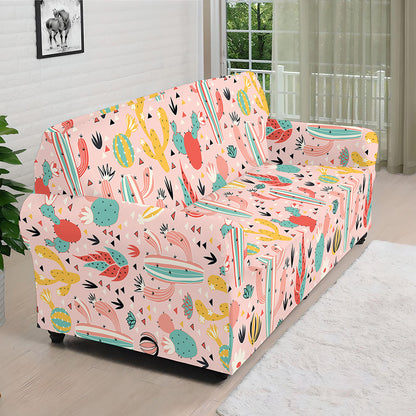 Pastel Cactus And Succulent Print Sofa Cover