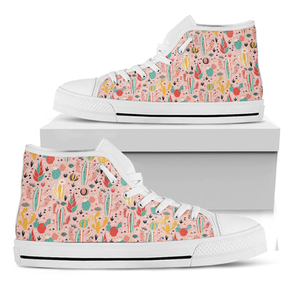 Pastel Cactus And Succulent Print White High Top Shoes
