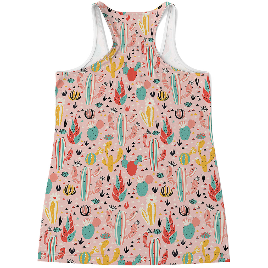 Pastel Cactus And Succulent Print Women's Racerback Tank Top