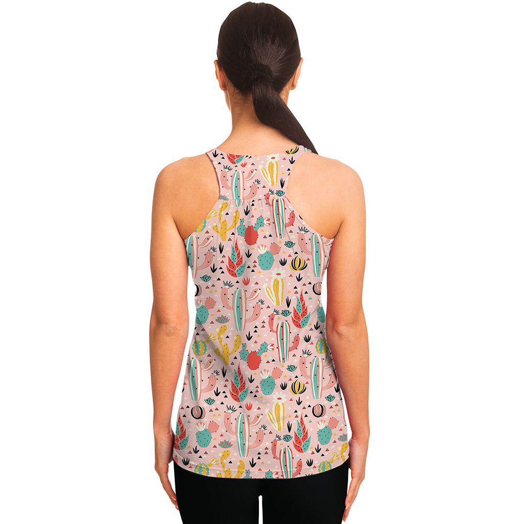 Pastel Cactus And Succulent Print Women's Racerback Tank Top