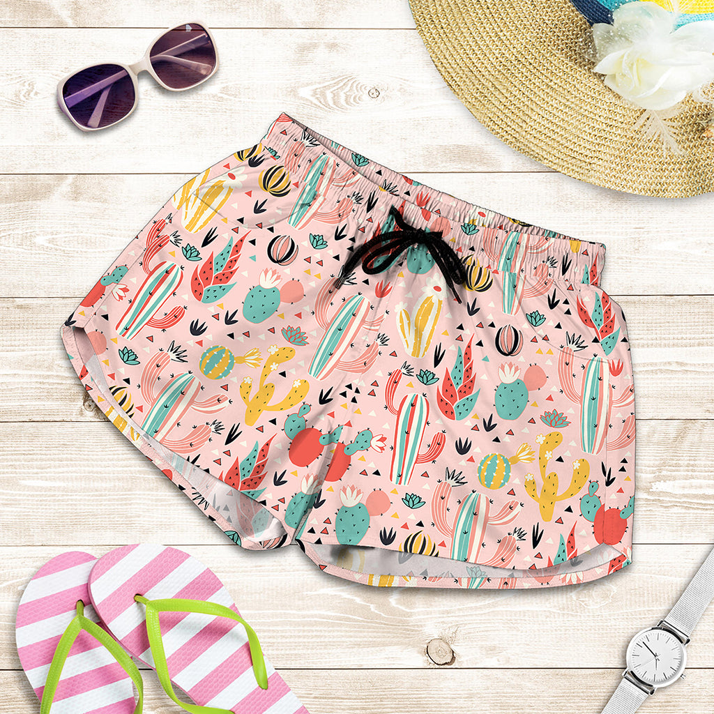 Pastel Cactus And Succulent Print Women's Shorts