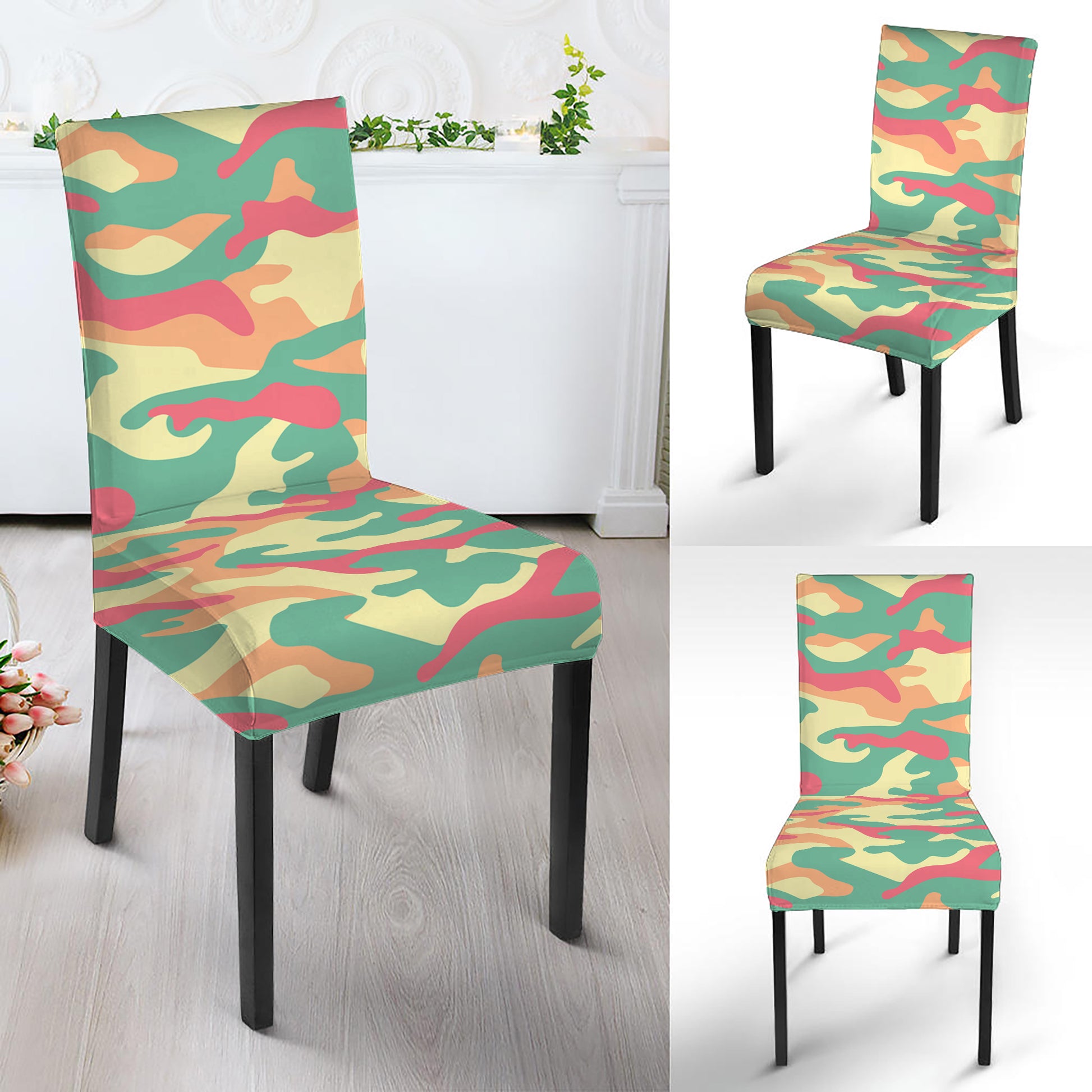 Pastel Camouflage Print Dining Chair Slipcover