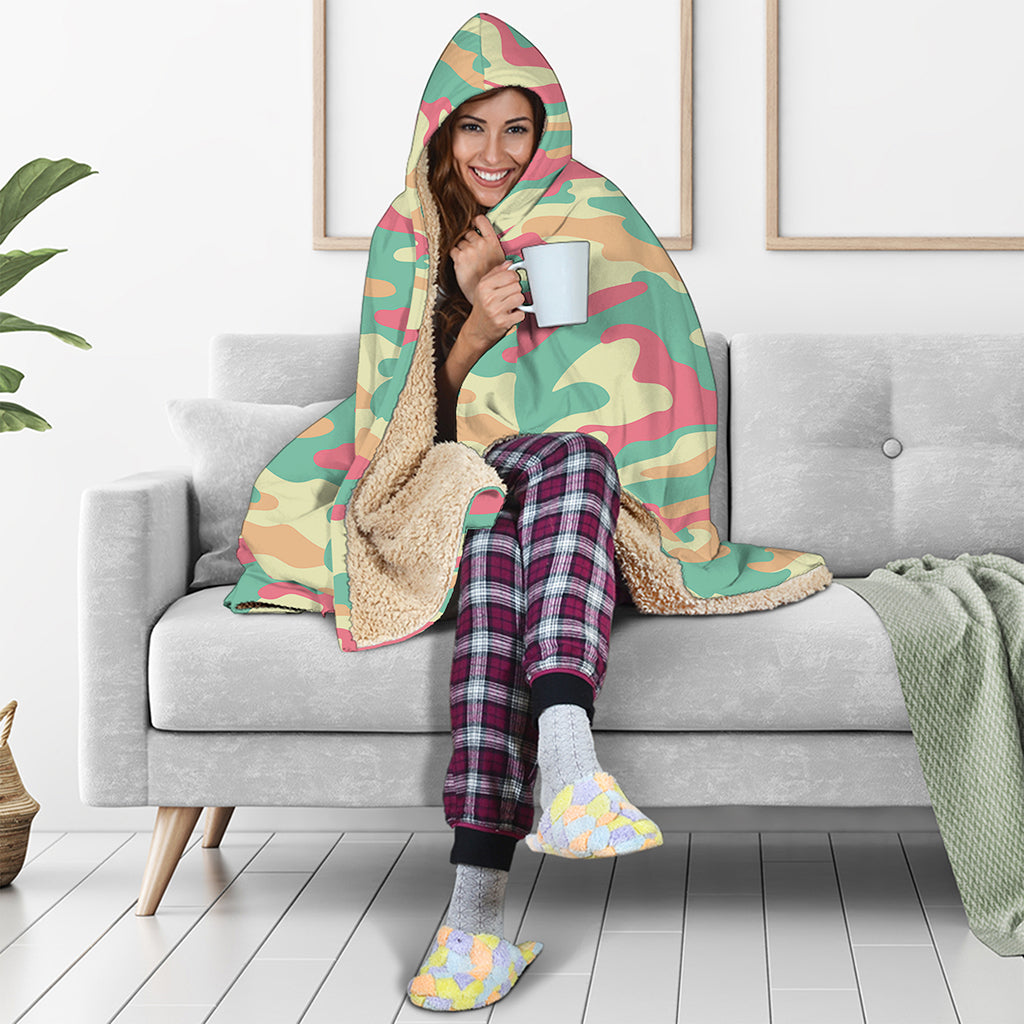 Pastel Camouflage Print Hooded Blanket