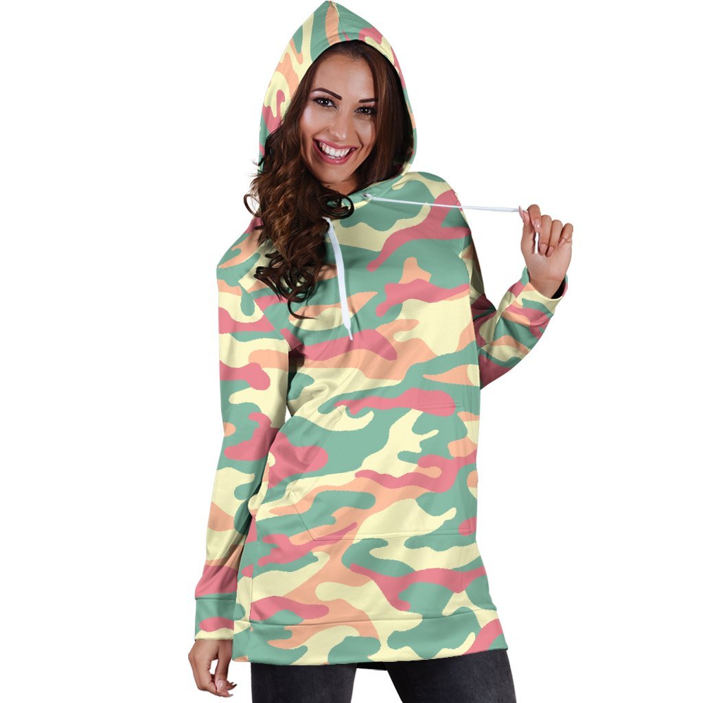 Pastel Camouflage Print Hoodie Dress GearFrost