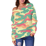 Pastel Camouflage Print Off Shoulder Sweatshirt GearFrost