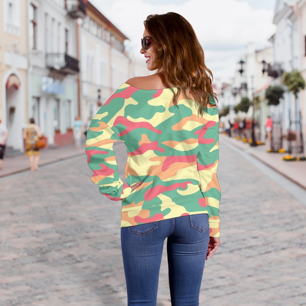 Pastel Camouflage Print Off Shoulder Sweatshirt GearFrost