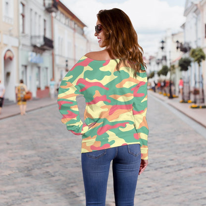 Pastel Camouflage Print Off Shoulder Sweatshirt GearFrost