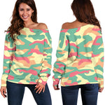 Pastel Camouflage Print Off Shoulder Sweatshirt GearFrost