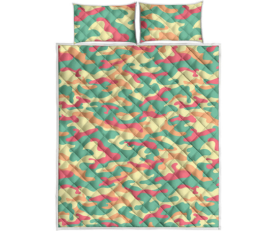Pastel Camouflage Print Quilt Bed Set