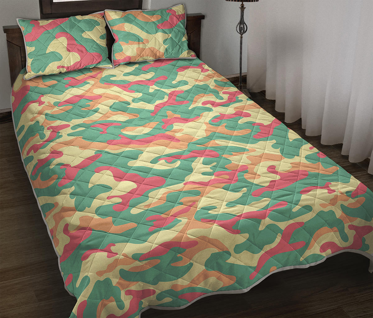 Pastel Camouflage Print Quilt Bed Set