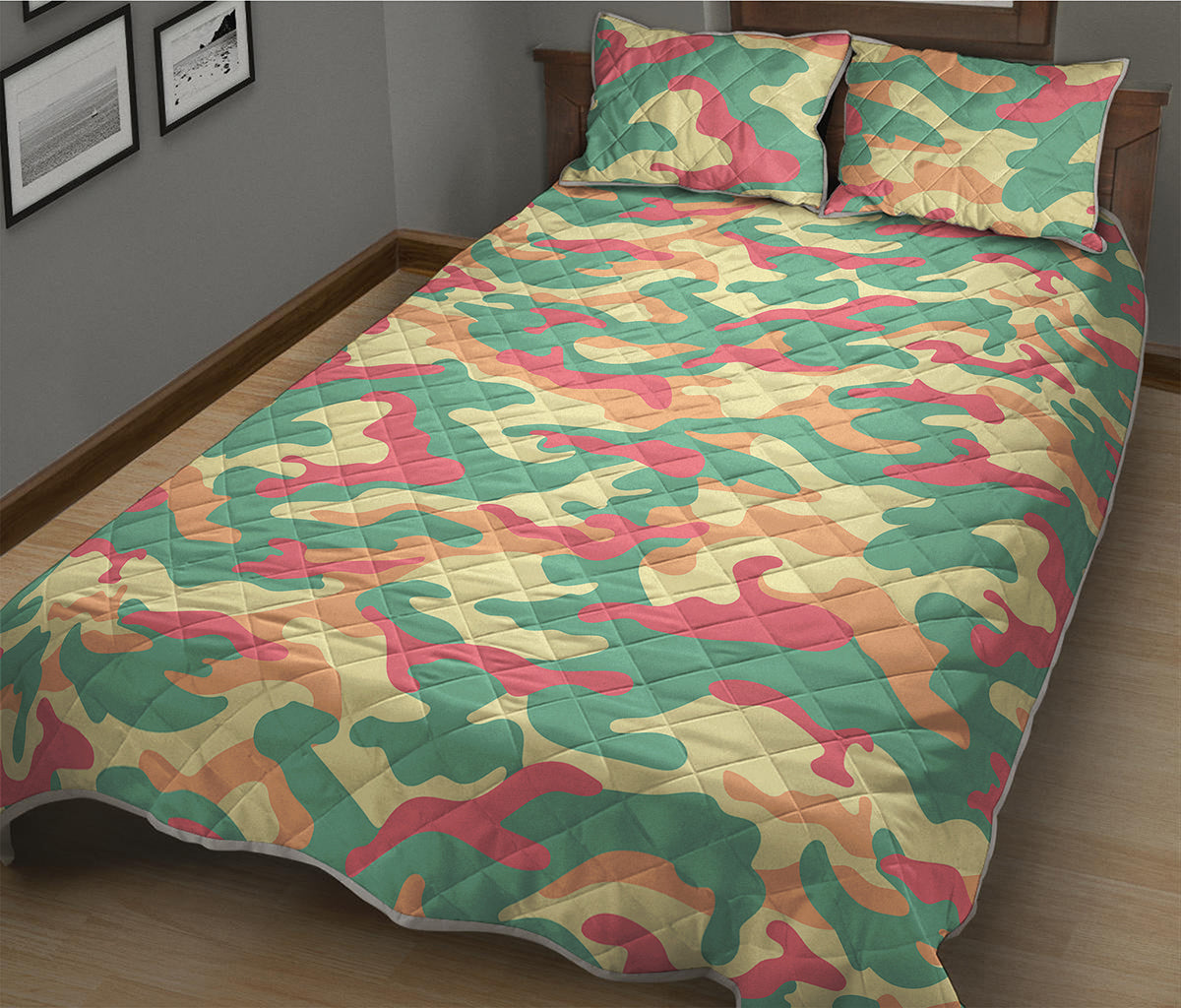 Pastel Camouflage Print Quilt Bed Set