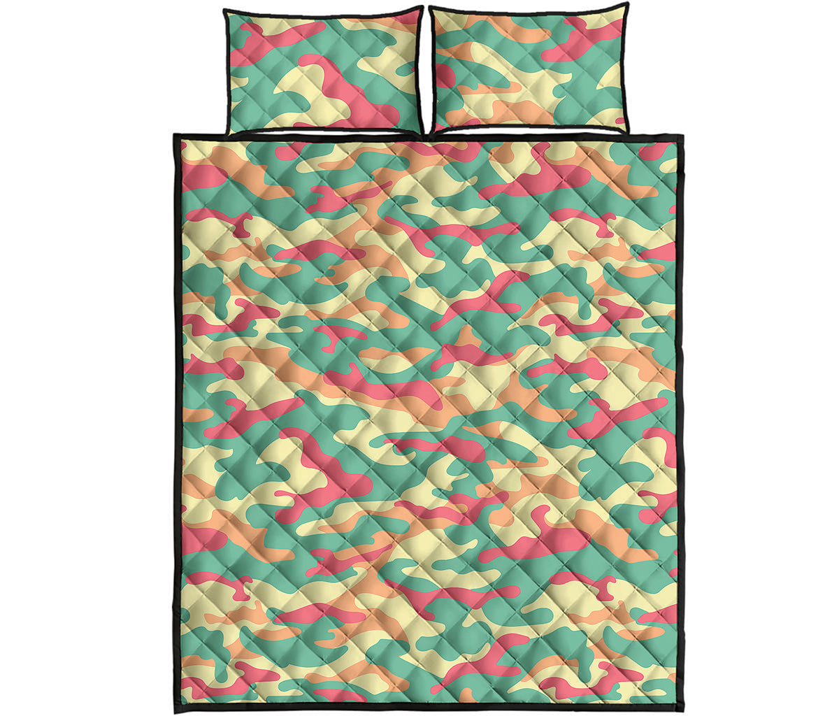 Pastel Camouflage Print Quilt Bed Set