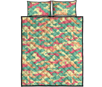 Pastel Camouflage Print Quilt Bed Set