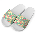 Pastel Camouflage Print White Slide Sandals