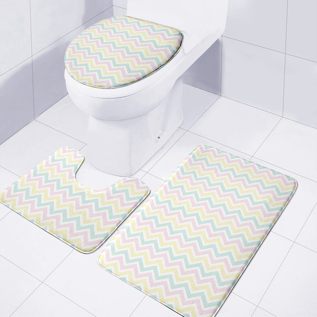 Pastel Chevron Pattern Print 3 Piece Bath Mat Set