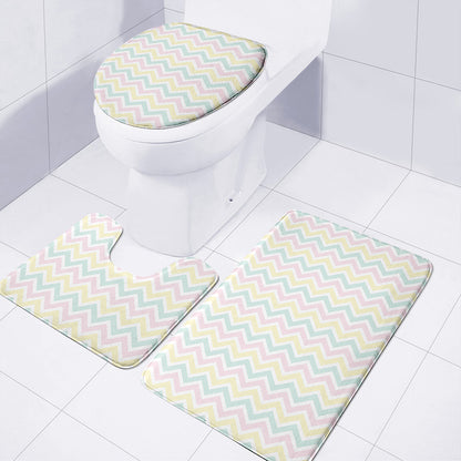 Pastel Chevron Pattern Print 3 Piece Bath Mat Set