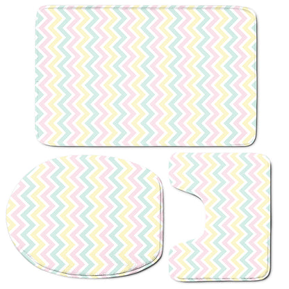 Pastel Chevron Pattern Print 3 Piece Bath Mat Set