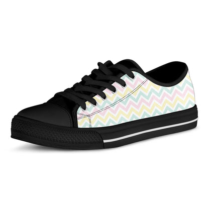 Pastel Chevron Pattern Print Black Low Top Shoes